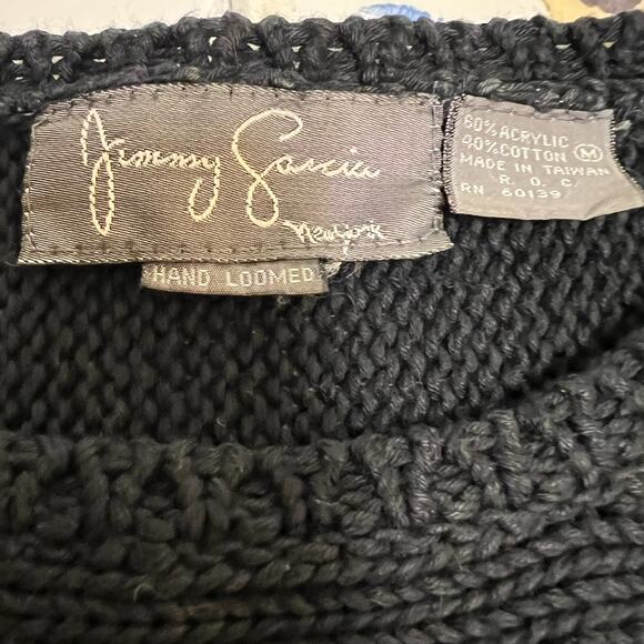 Jimmy Garcia NY Womens Sweater Vtg M Hand Loomed Black Floral Shoulder Pads 80s - Picture 6 of 8